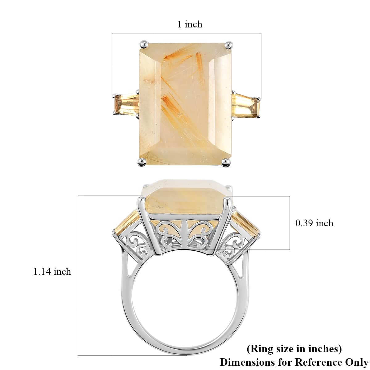 Golden Rutilated Quartz and Brazilian Citrine Ring in Platinum Over Sterling Silver (Size 9.0) 21.10 ctw image number 5