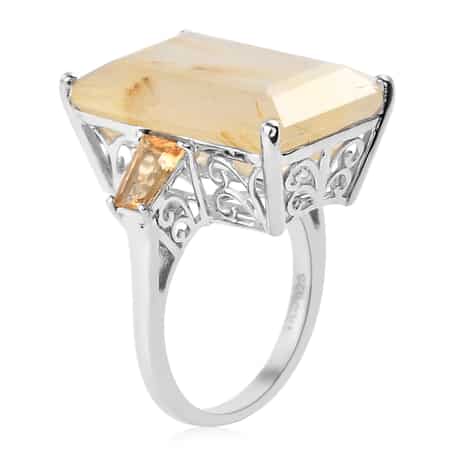 Golden Rutilated Quartz and Brazilian Citrine Ring in Platinum Over Sterling Silver (Size 7.0) 21.10 ctw image number 3