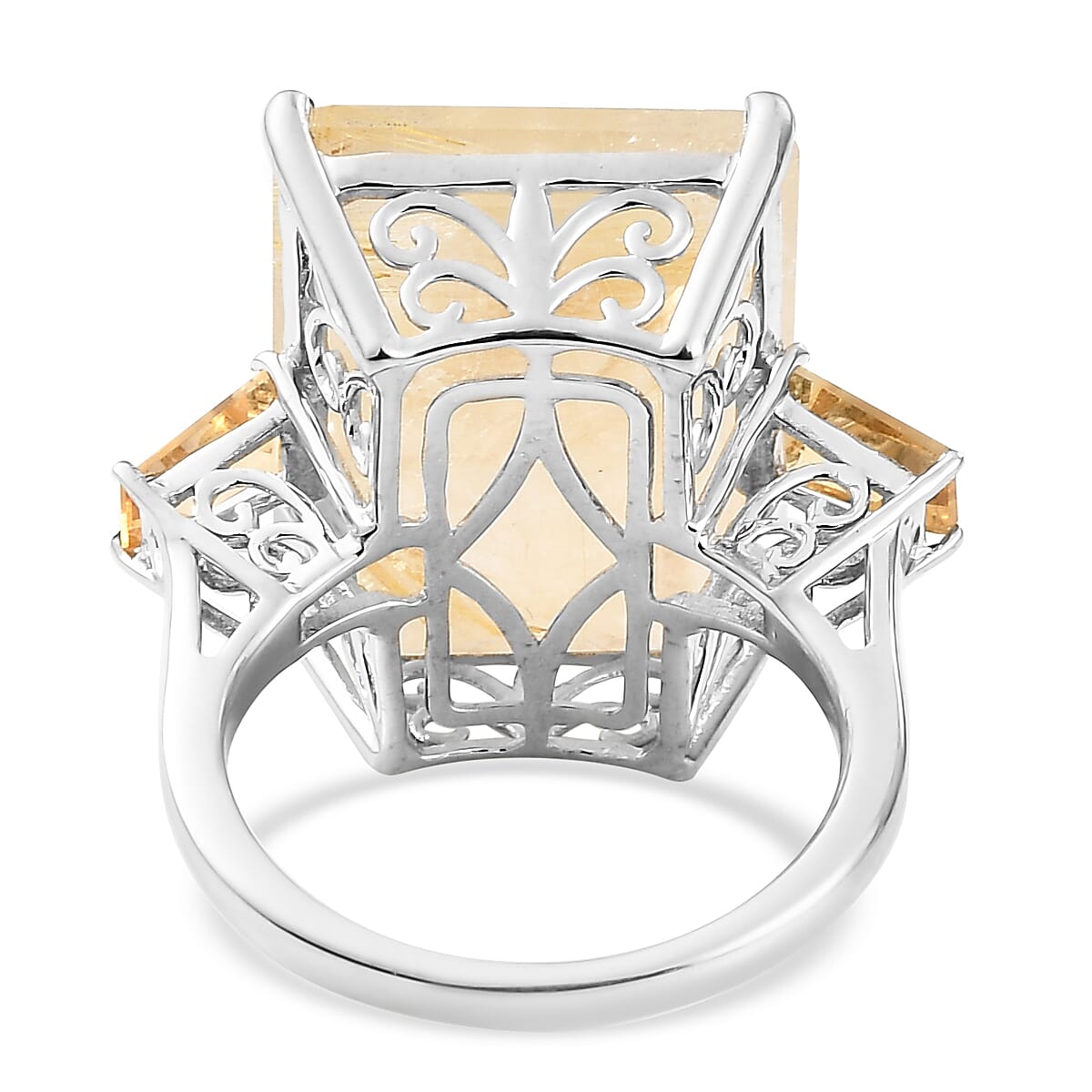 Golden Rutilated Quartz and Brazilian Citrine Ring in Platinum Over Sterling Silver (Size 9.0) 21.10 ctw image number 4