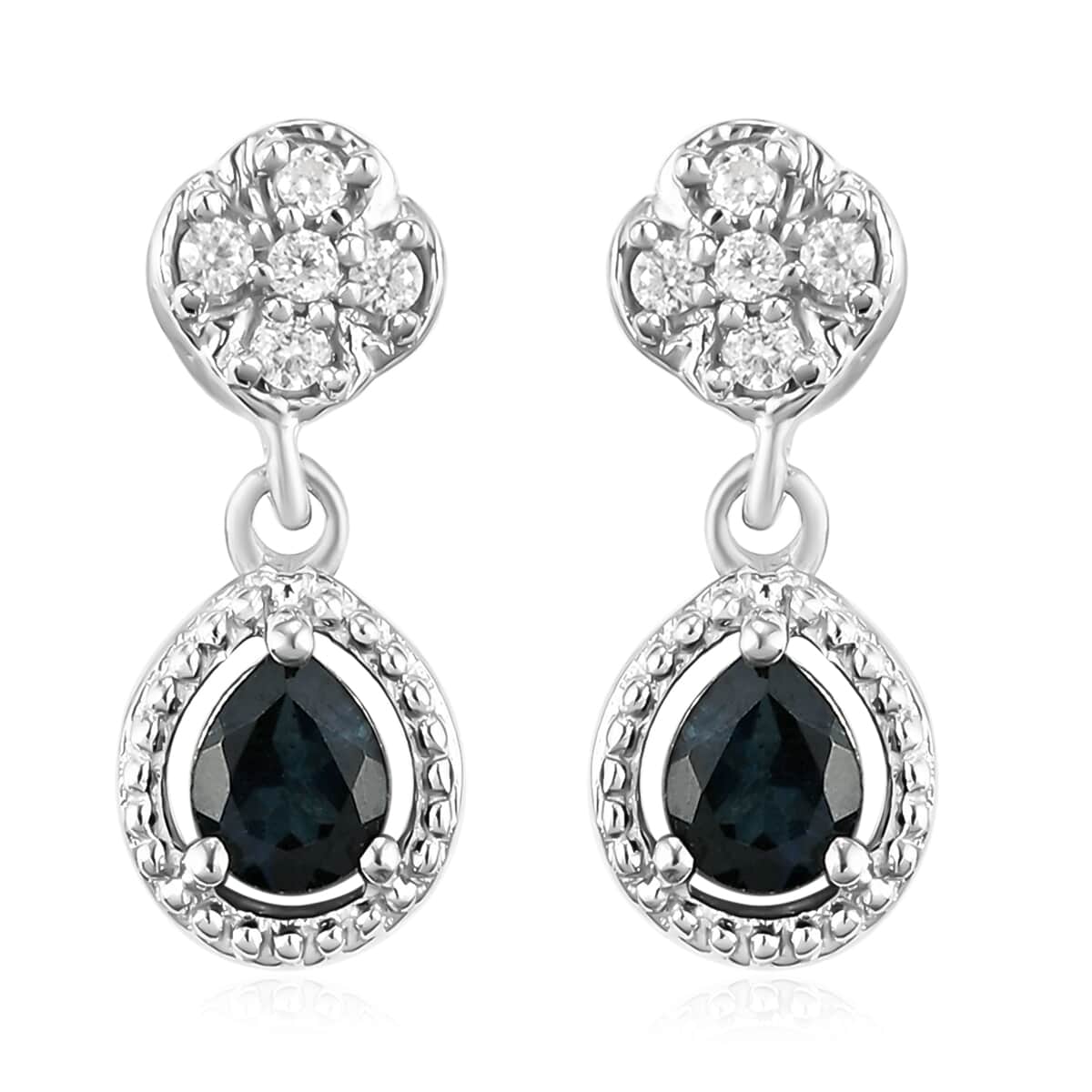 Premium Monte Belo Indicolite and Natural White Zircon Earrings in Platinum Over Sterling Silver 0.75 ctw image number 0