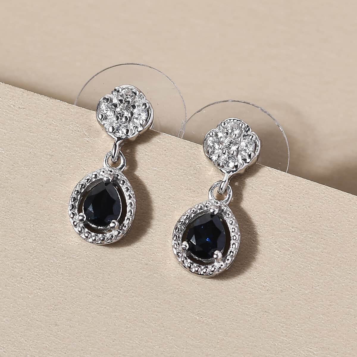 Premium Monte Belo Indicolite and Natural White Zircon Earrings in Platinum Over Sterling Silver 0.75 ctw image number 1
