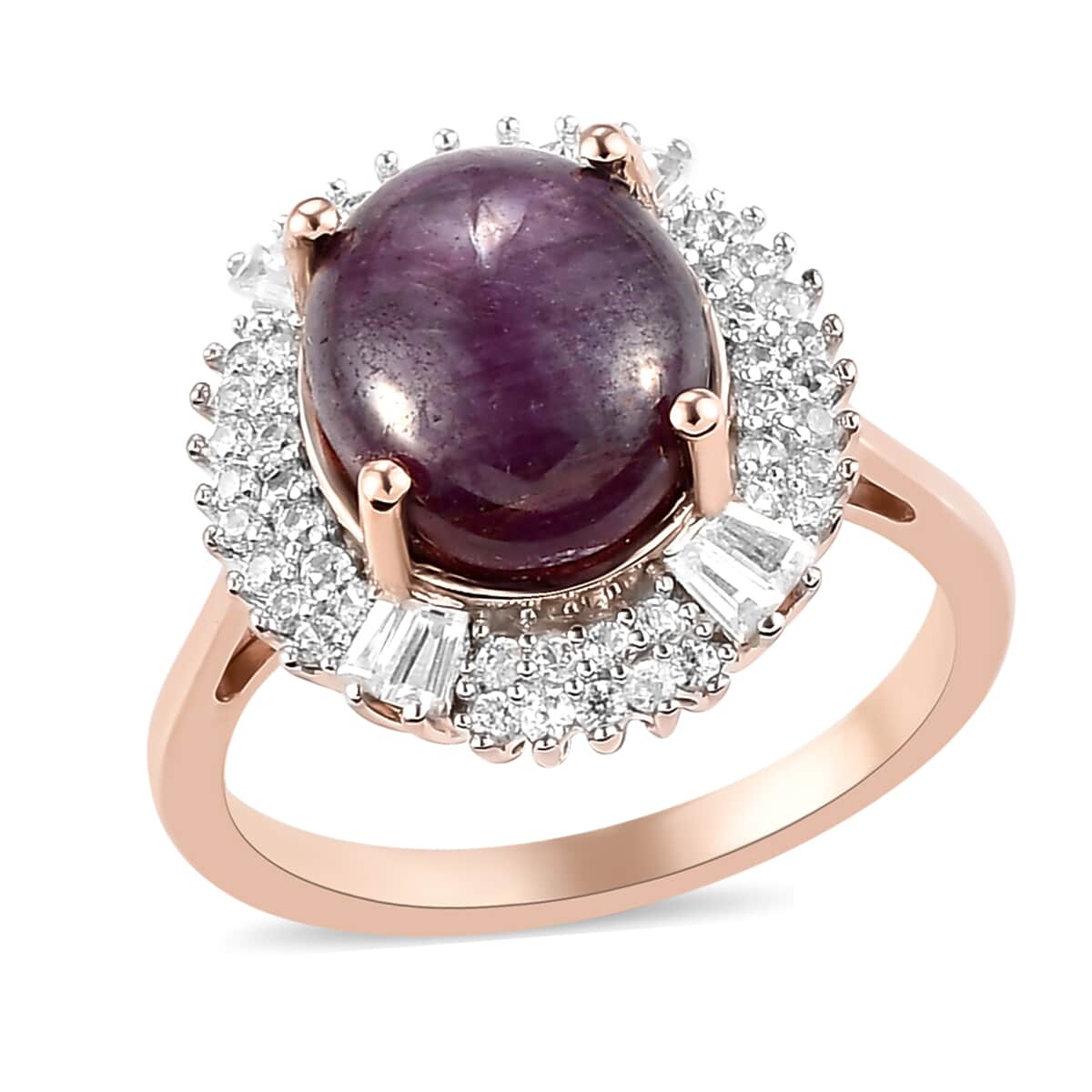 Indian Star Ruby and Natural White Zircon Halo Ring in Vermeil Rose Gold Over Sterling Silver (Size 6.0) 7.35 ctw image number 0