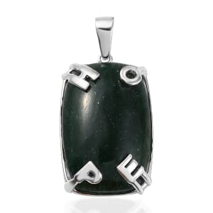 Karis Green Aventurine Initial Prong Pendant in Platinum Bond 37.00 ctw