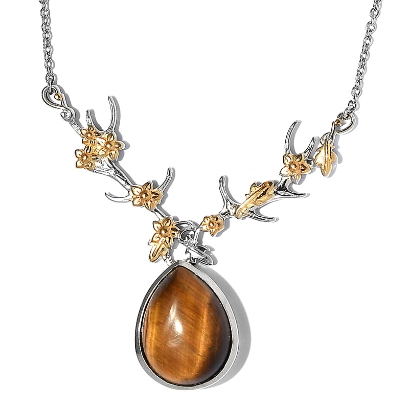 Karis Tiger's Eye Necklace 18 Inches in 18K YG Plated and Platinum Bond 14.65 ctw