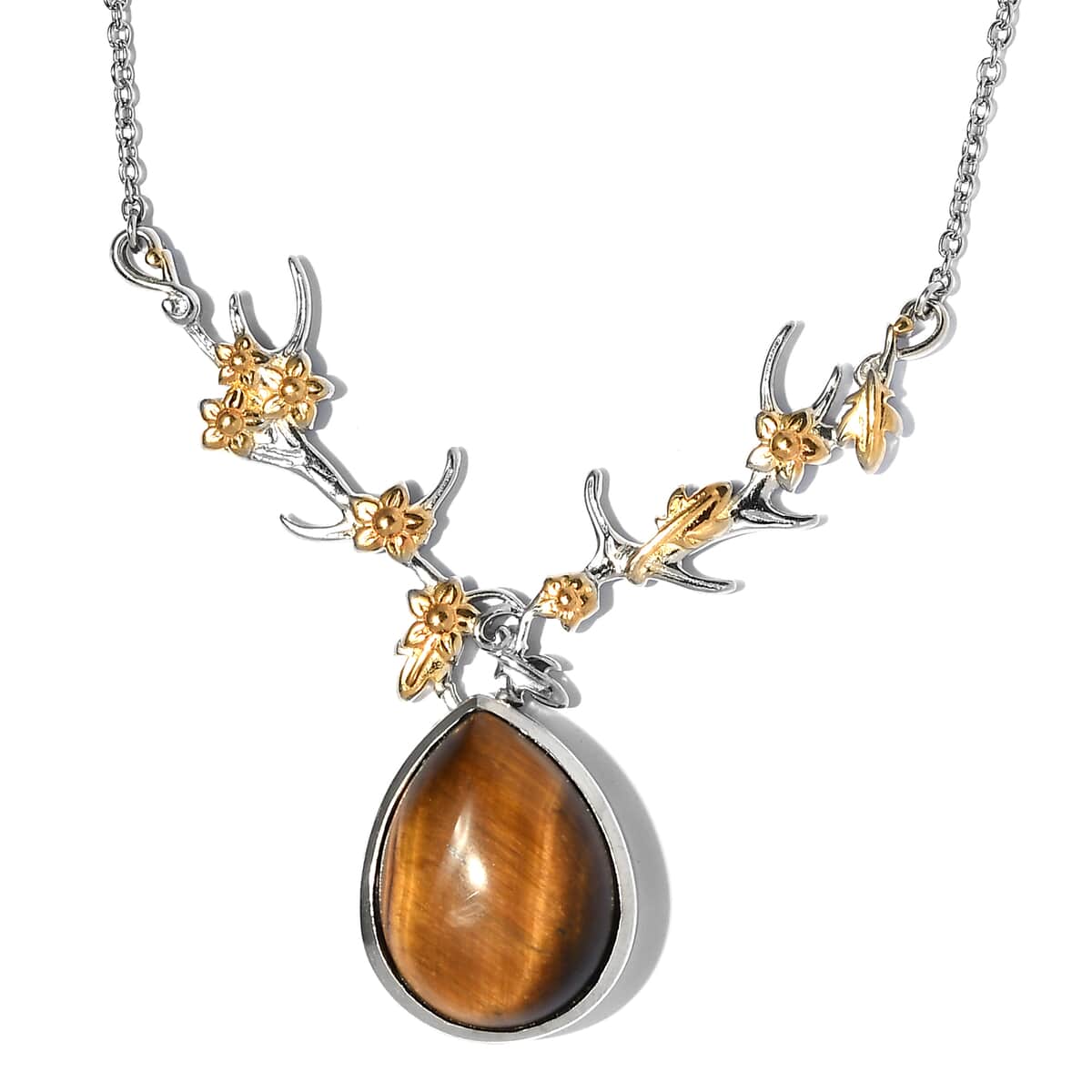 Karis Tiger's Eye Necklace 18 Inches in 18K YG Plated and Platinum Bond 14.65 ctw image number 0