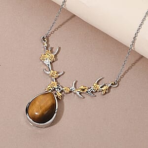 Karis Tiger's Eye Necklace 18 Inches in 18K YG Plated and Platinum Bond 14.65 ctw