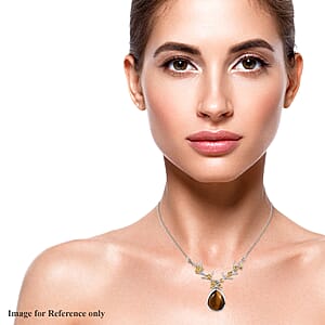 Karis Tiger's Eye Necklace 18 Inches in 18K YG Plated and Platinum Bond 14.65 ctw