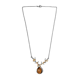 Karis Tiger's Eye Necklace 18 Inches in 18K YG Plated and Platinum Bond 14.65 ctw