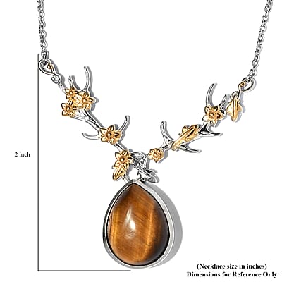 Karis Tiger's Eye Necklace 18 Inches in 18K YG Plated and Platinum Bond 14.65 ctw