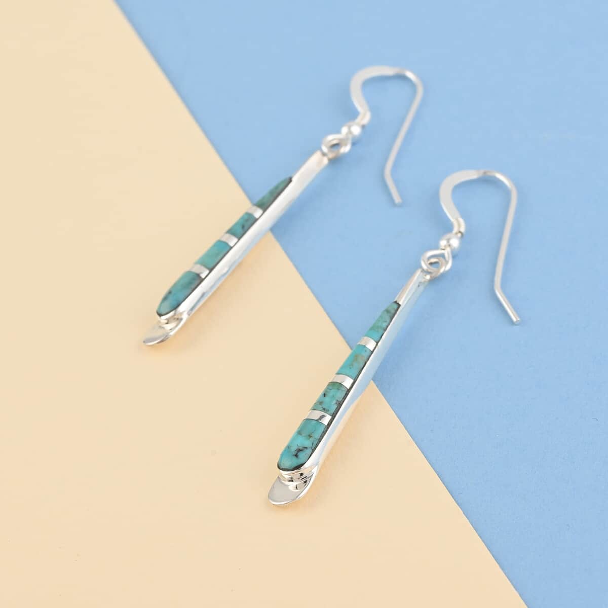 Santa Fe Style Kingman Turquoise 1.55 ctw Drop Earrings in Sterling Silver image number 1