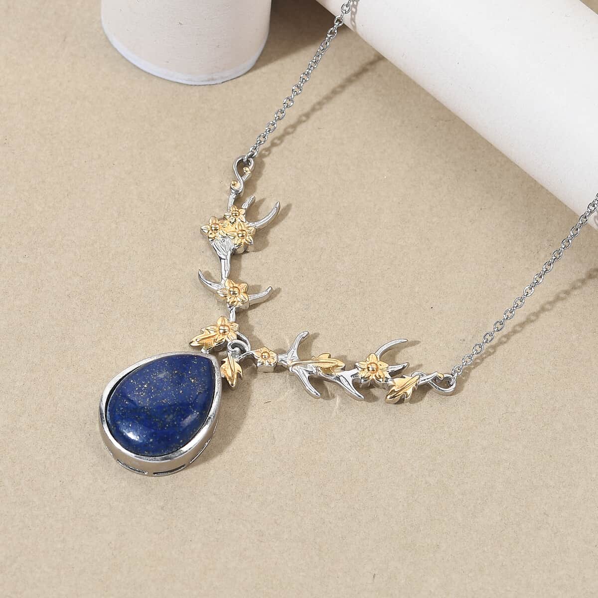 Karis Lapis Lazuli Fancy Necklace 18 Inches in 18K YG Plated and Platinum Bond 15.25 ctw image number 1