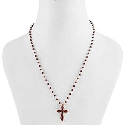 Karis Mozambique Garnet Necklace in 18K RG Plated, Cross Pendant  27.00 ctw