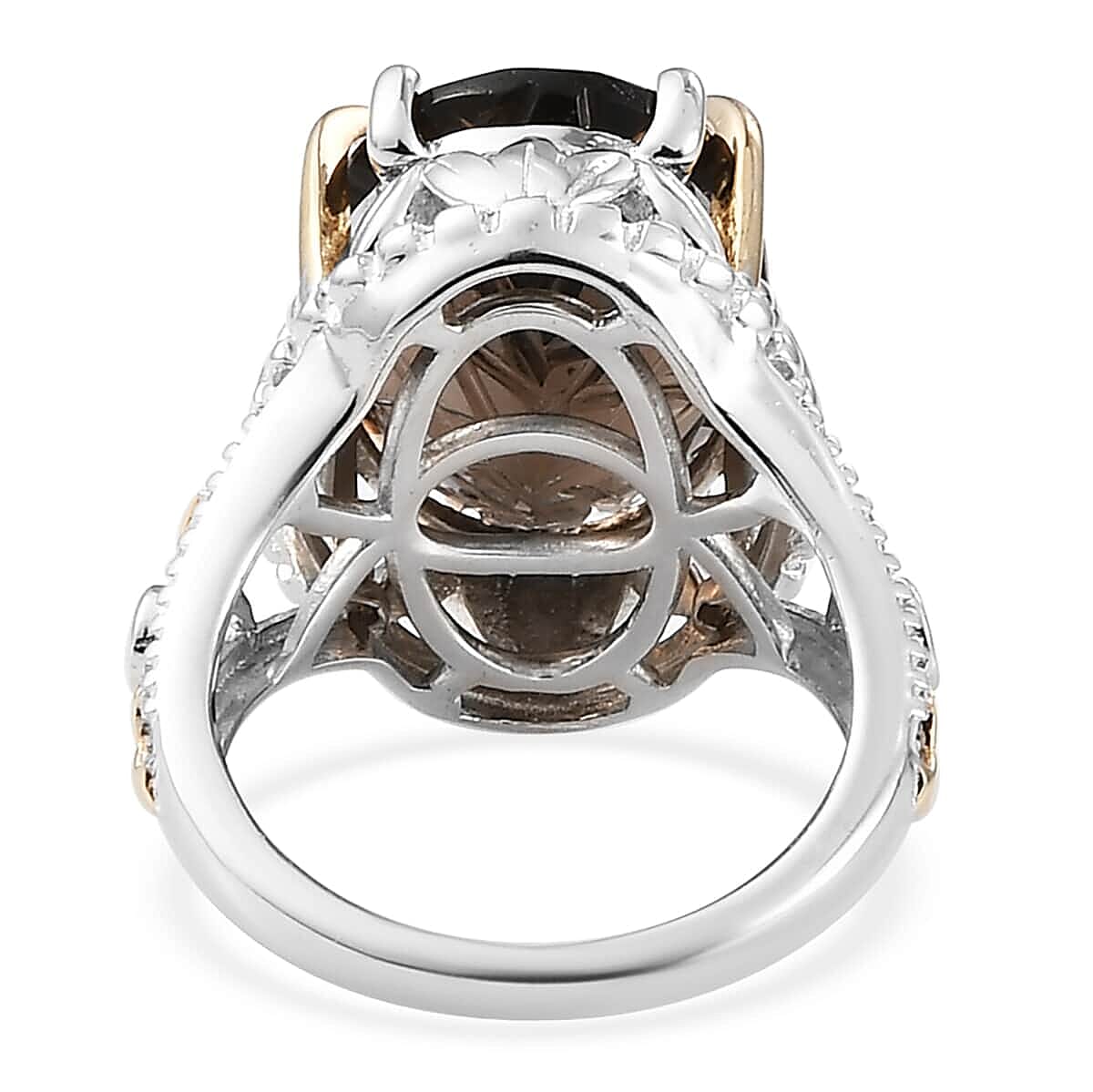 Colombianite Carved and Orissa Rhodolite Garnet Fancy Ring in Vermeil Yellow Gold and Platinum Over Sterling Silver (Size 10.0) 8.10 ctw