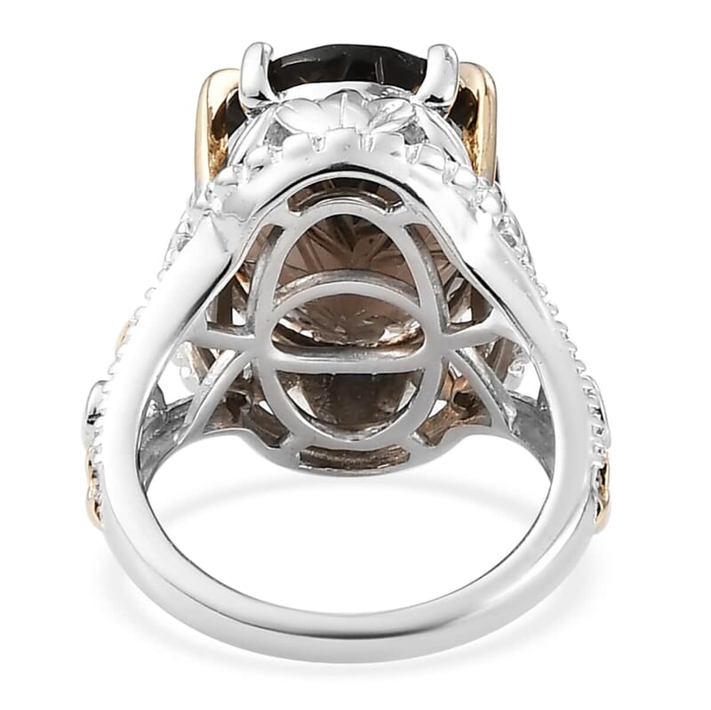 Colombianite Carved and Orissa Rhodolite Garnet Fancy Ring in Vermeil Yellow Gold and Platinum Over Sterling Silver (Size 10.0) 8.10 ctw