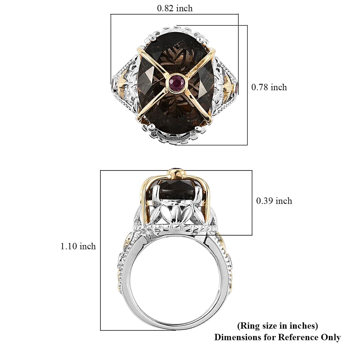 Colombianite Carved and Orissa Rhodolite Garnet Fancy Ring in Vermeil Yellow Gold and Platinum Over Sterling Silver (Size 10.0) 8.10 ctw