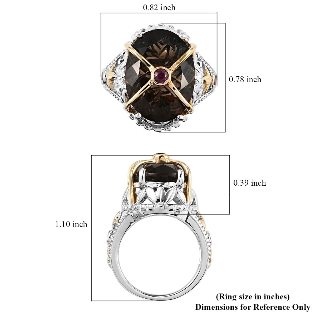 Columbianite Carved and Orissa Rhodolite Garnet Fancy Ring in Vermeil Yellow Gold and Platinum Over Sterling Silver (Size 10.0) 8.10 ctw image number 5