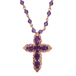 Karis Amethyst Cross Necklace 20 Inches in 18K Rose Gold Plated 15.20 ctw