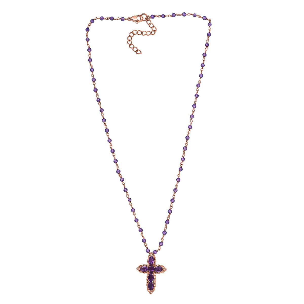 Karis Amethyst Cross Necklace 20 Inches in 18K Rose Gold Plated 15.20 ctw image number 3