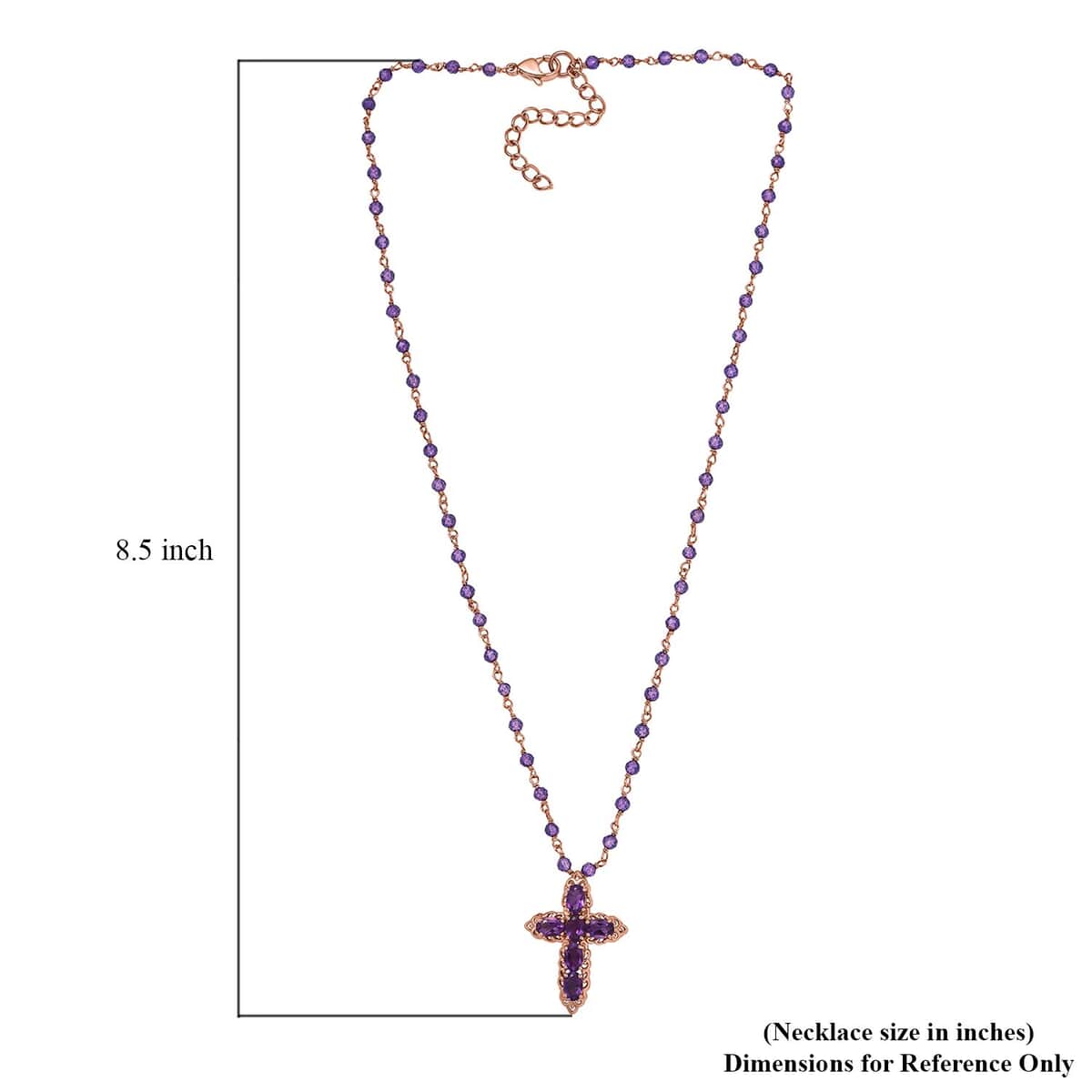 Karis Amethyst Cross Necklace 20 Inches in 18K Rose Gold Plated 15.20 ctw image number 5