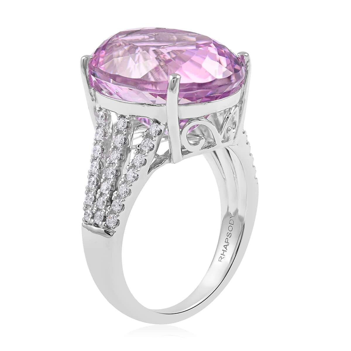 Certified and Appraised RHAPSODY 950 Platinum AAAA Patroke Kunzite and E-F VS Diamond Ring (Size 8.0) 7.30 Grams 13.00 ctw image number 3