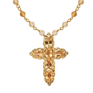 Karis Brazilian Citrine Cross Necklace 20 Inches in 18K Yellow Gold Plated 13.10 ctw