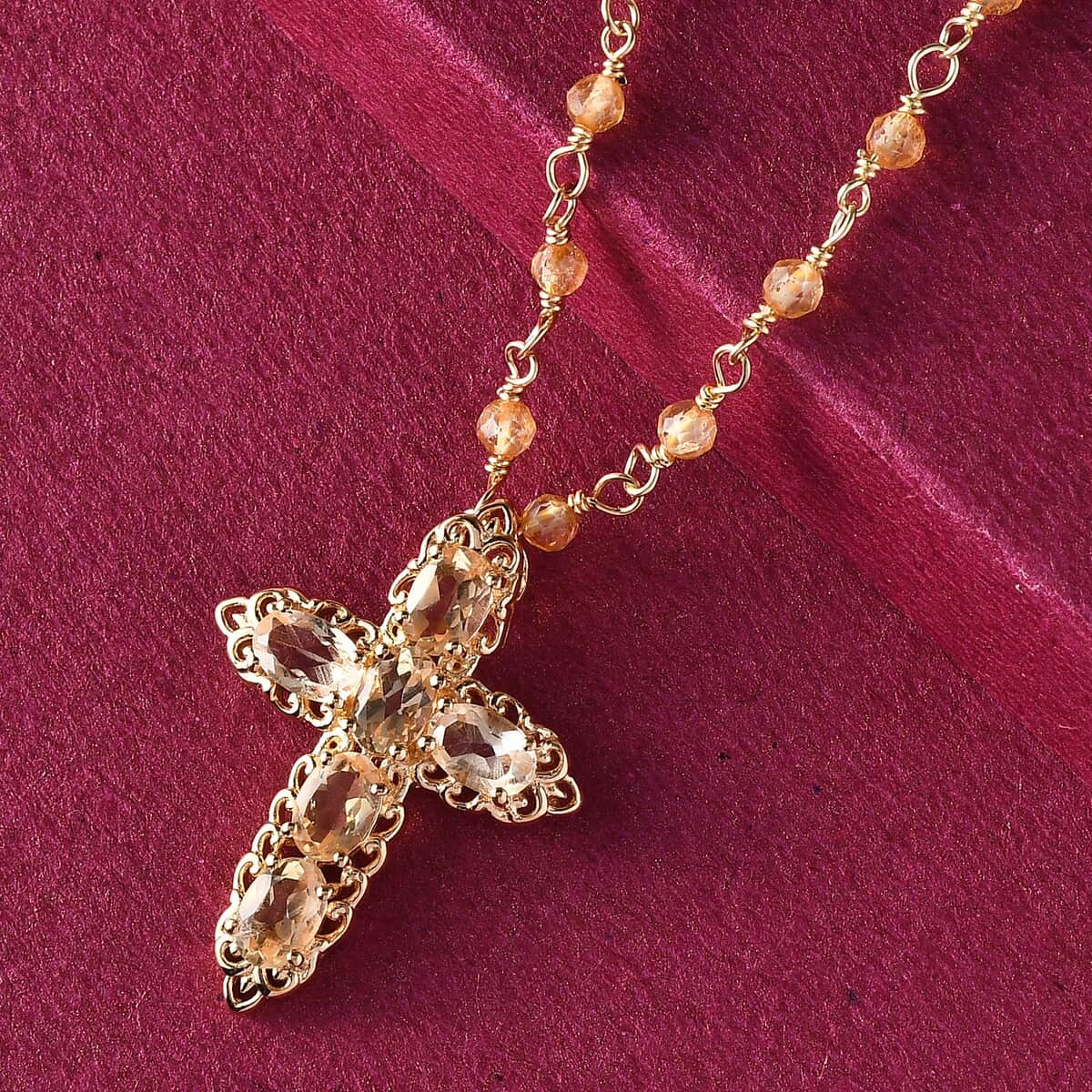 KARIS Mozambique Garnet Cross Necklace 18 Inches in ION Plated 18K Rose Gold 27.00 ctw image number 1