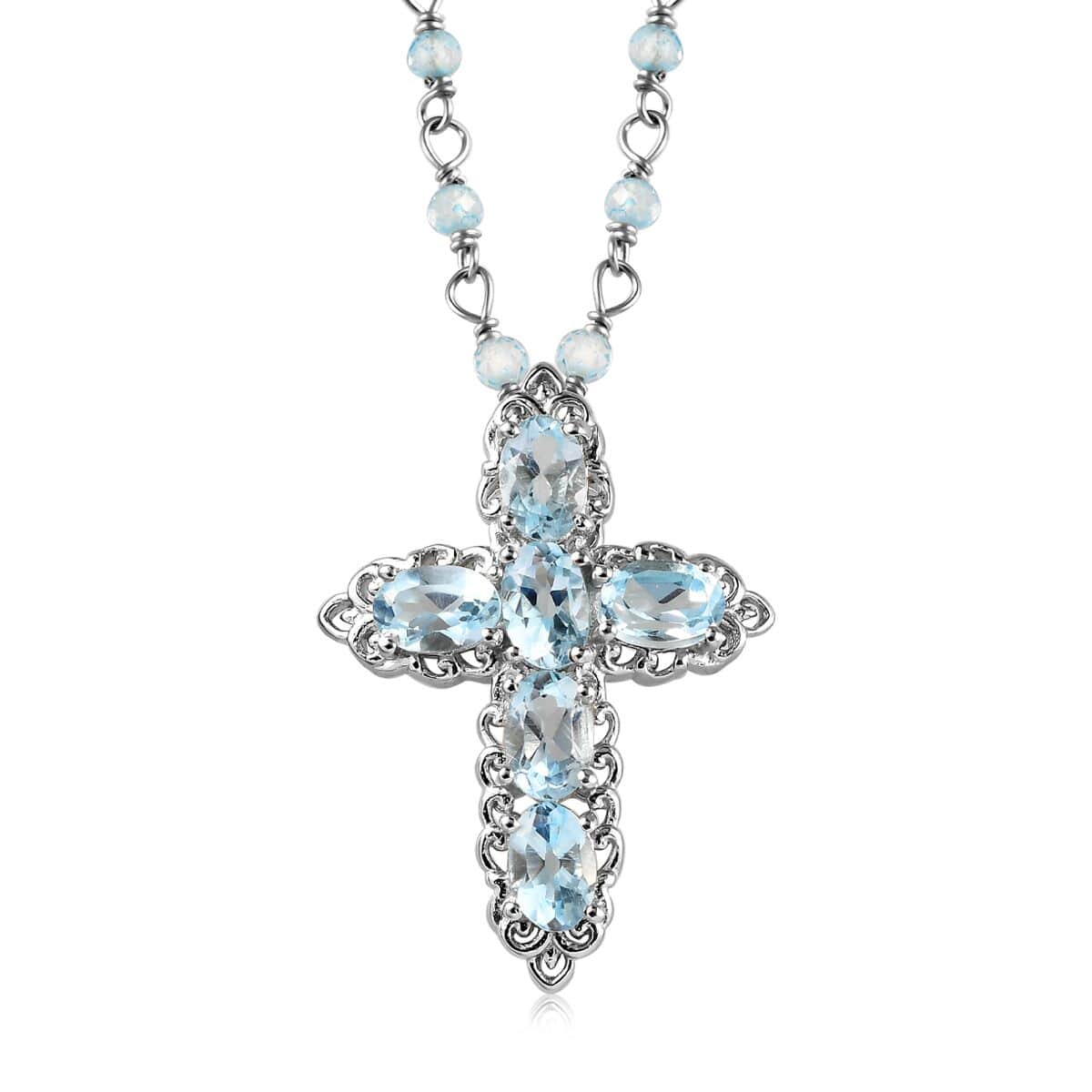 Karis Sky Blue Topaz Cross Pendant Necklace 20 Inches in Platinum Bond 17.80 ctw image number 0