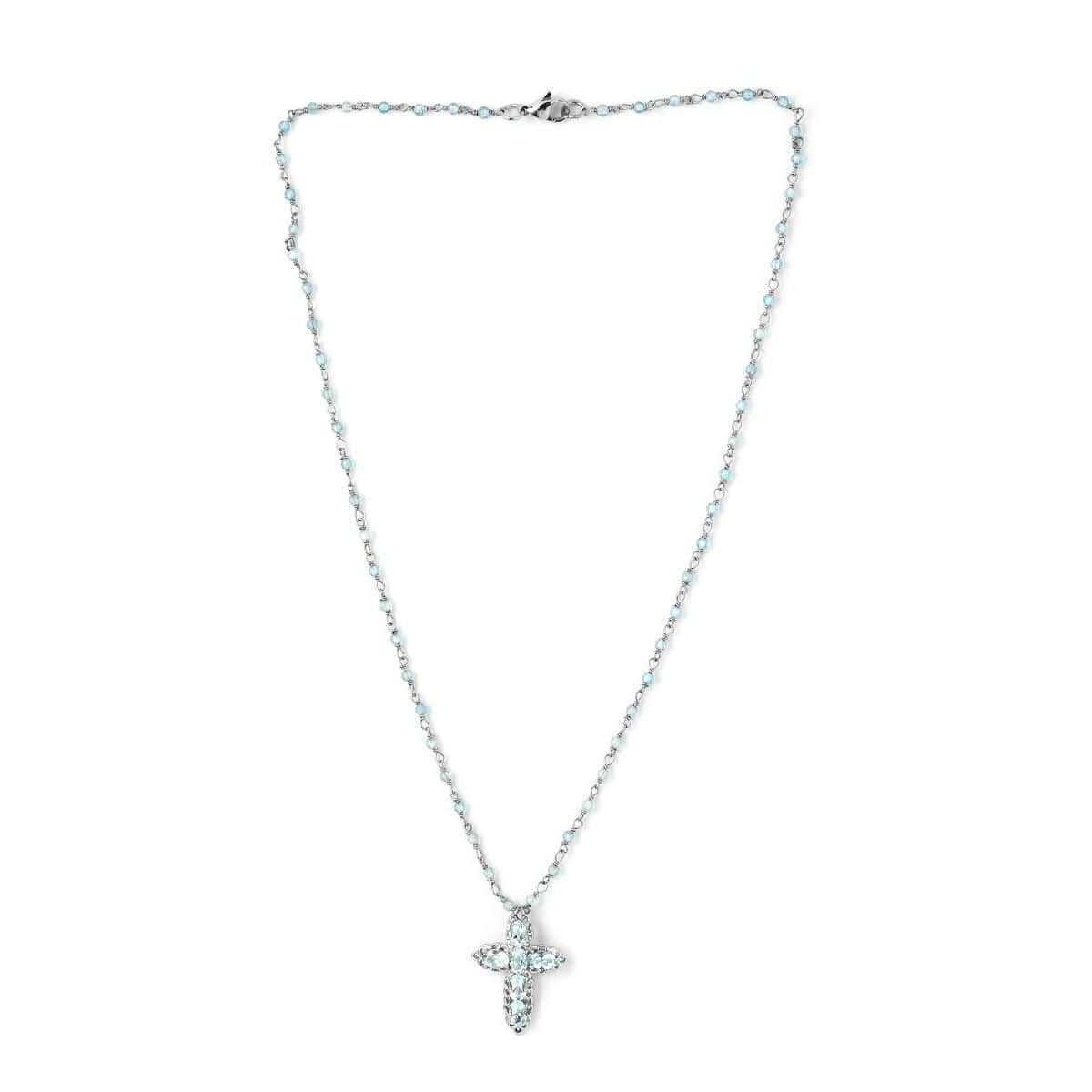 Karis Sky Blue Topaz Cross Pendant Necklace 20 Inches in Platinum Bond 17.80 ctw image number 3