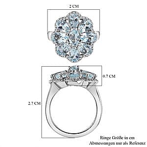 Aquamarine and White Zircon 3.90 ctw Cluster Ring in Platinum Over Sterling Silver (Size 11.5)