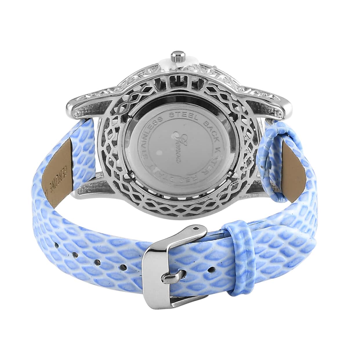 Genoa Ethiopian Welo Opal, Natural White Zircon Miyota Japanese Movement Watch with Blue Leather Strap 3.35 ctw image number 4