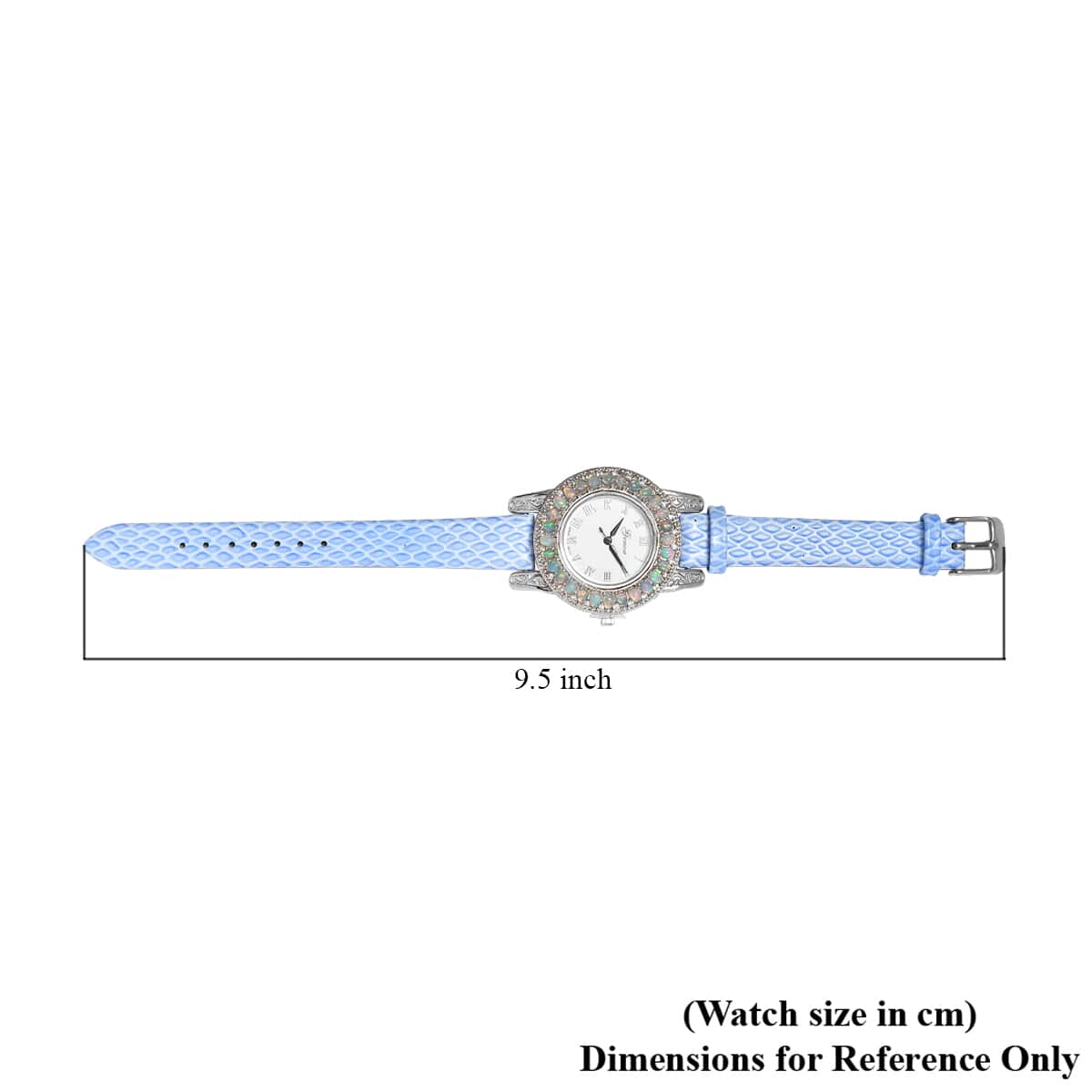Genoa Ethiopian Welo Opal, Natural White Zircon Miyota Japanese Movement Watch with Blue Leather Strap 3.35 ctw image number 6