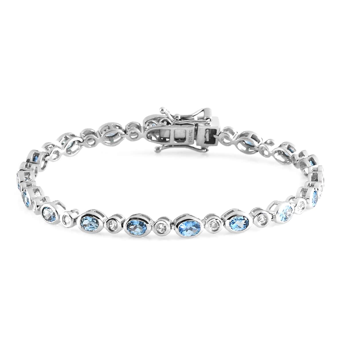 Santa Maria Aquamarine and Natural White Zircon Bracelet in Platinum Over Sterling Silver (6.50 In) 8.70 Grams 2.90 ctw image number 0