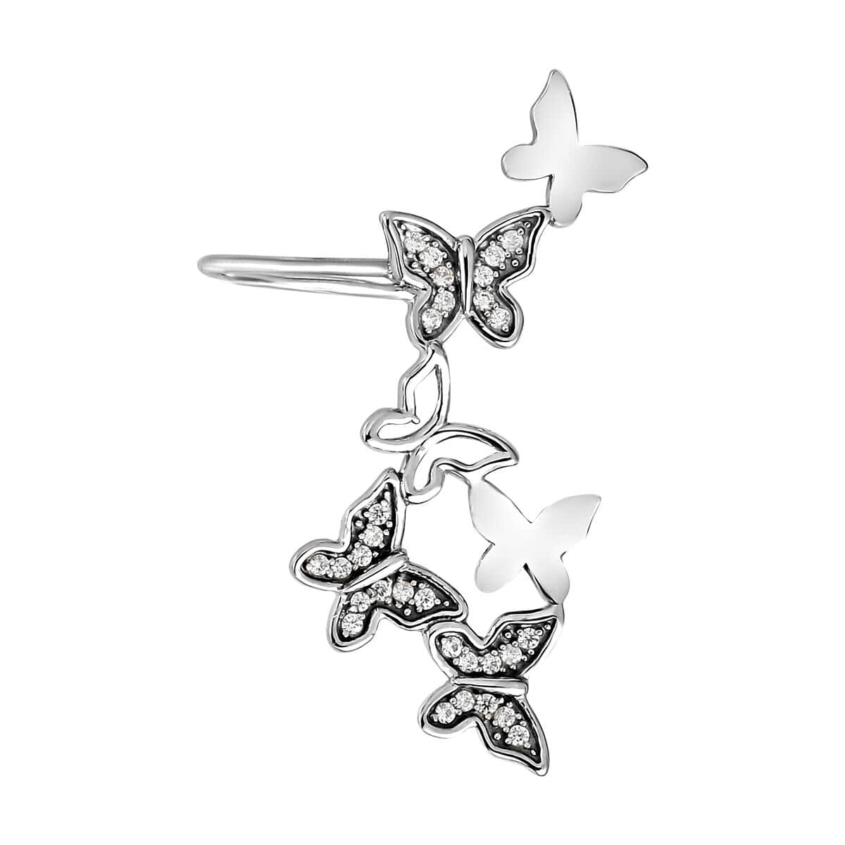 Natural White Zircon Butterfly Ear Cuff Climber in Platinum Over Sterling Silver 0.25 ctw image number 0