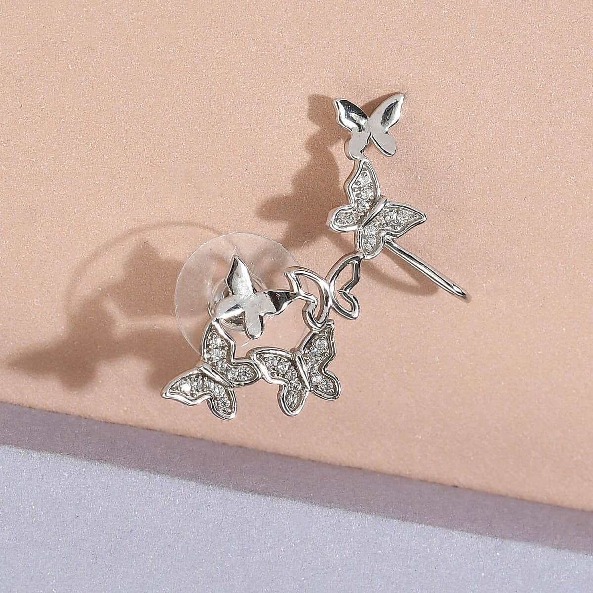 Natural White Zircon Butterfly Ear Cuff Climber in Platinum Over Sterling Silver 0.25 ctw image number 1