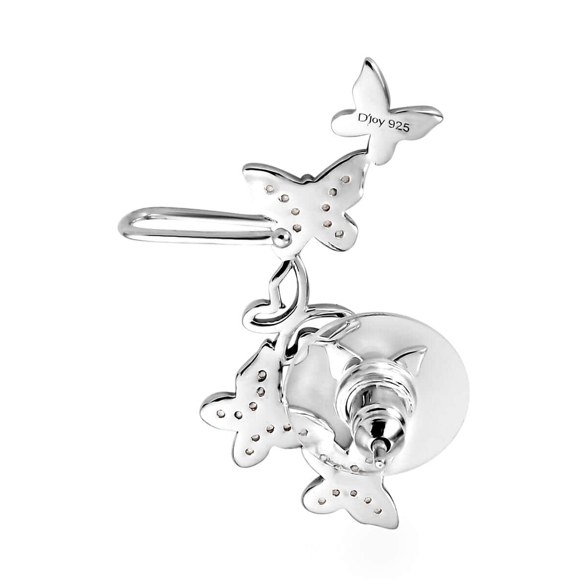 Natural White Zircon Butterfly Ear Cuff Climber in Platinum Over Sterling Silver 0.25 ctw image number 3