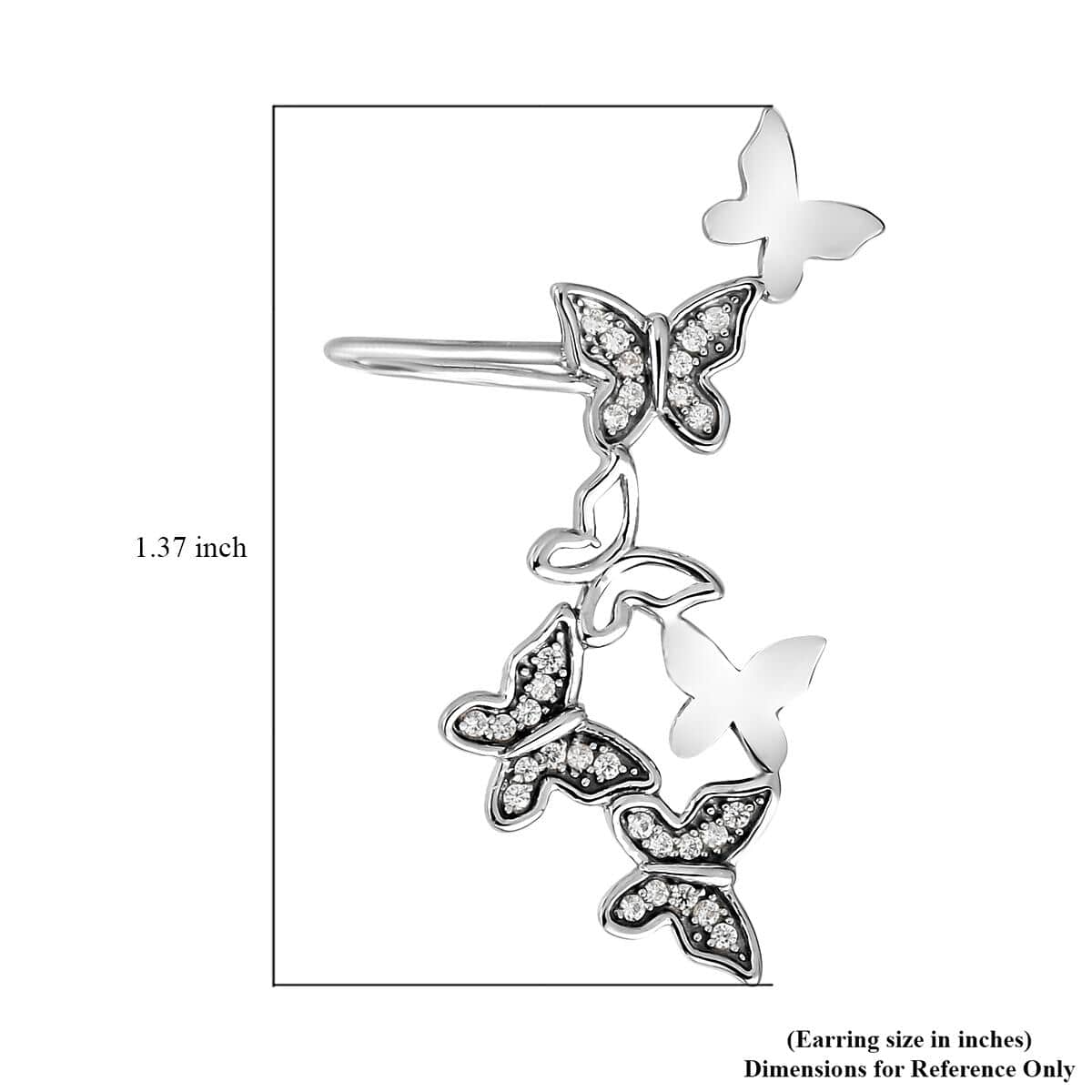 Natural White Zircon Butterfly Ear Cuff Climber in Platinum Over Sterling Silver 0.25 ctw image number 4