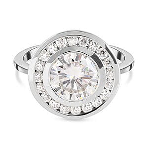 Moissanite 2.15 ctw Ring in Platinum Over Sterling Silver (Size 11.5)