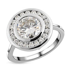 Moissanite 2.15 ctw Ring in Platinum Over Sterling Silver (Size 11.5)