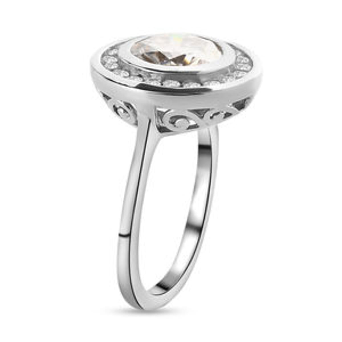 Moissanite 2.15 ctw Ring in Platinum Over Sterling Silver (Size 11.5) image number 4