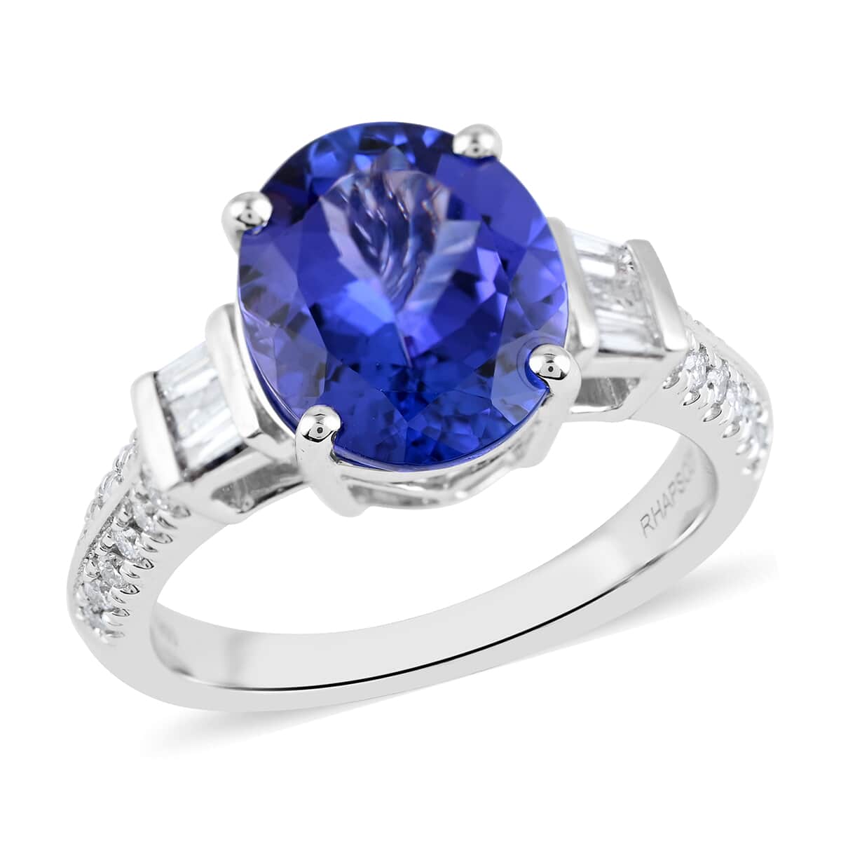 RED CARPET COLLECTION Certified & Appraised RHAPSODY 950 Platinum AAAA Tanzanite and E-F VS Diamond Ring 6.70 Grams 4.25 ctw image number 0