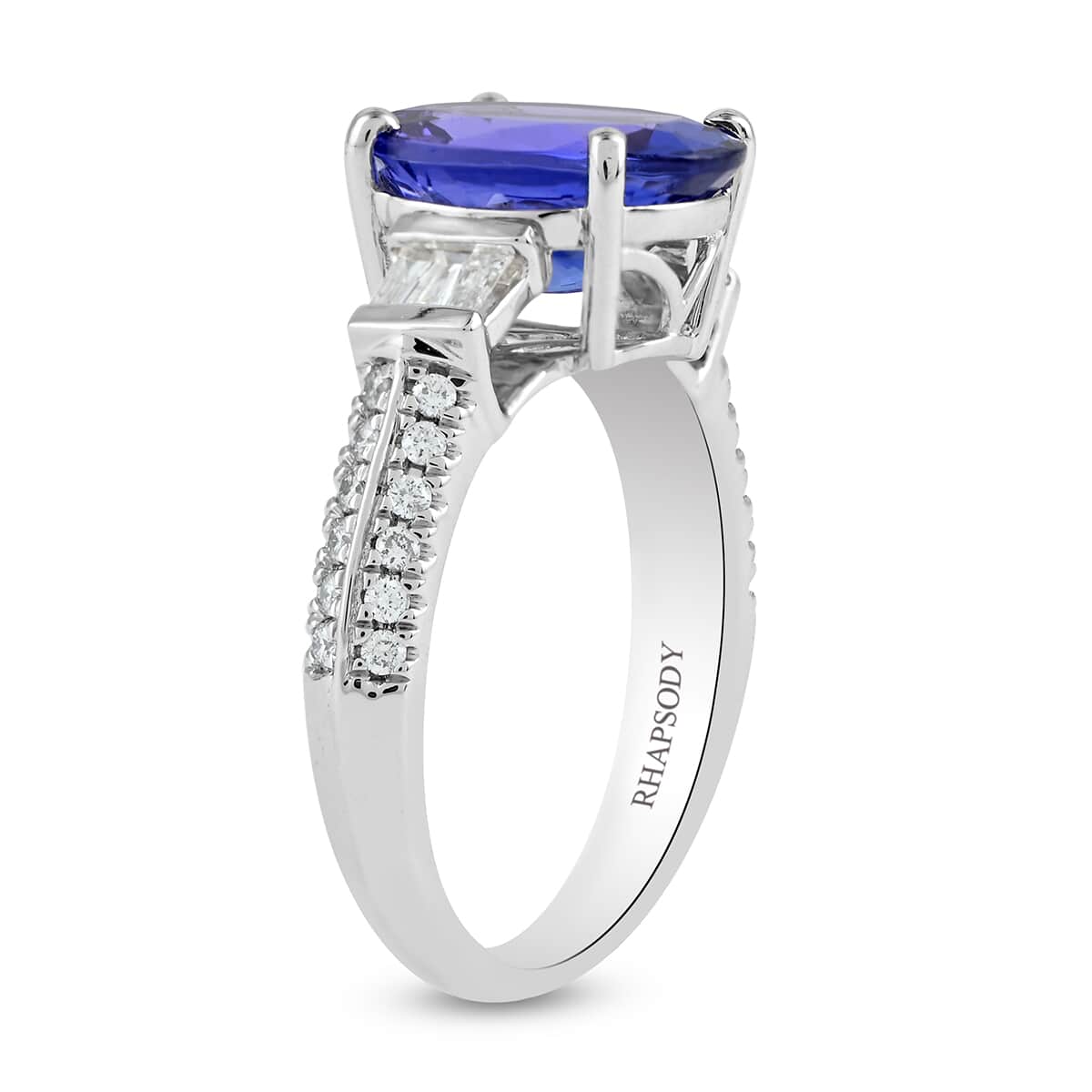 RED CARPET COLLECTION Certified & Appraised RHAPSODY 950 Platinum AAAA Tanzanite and E-F VS Diamond Ring 6.70 Grams 4.25 ctw image number 3
