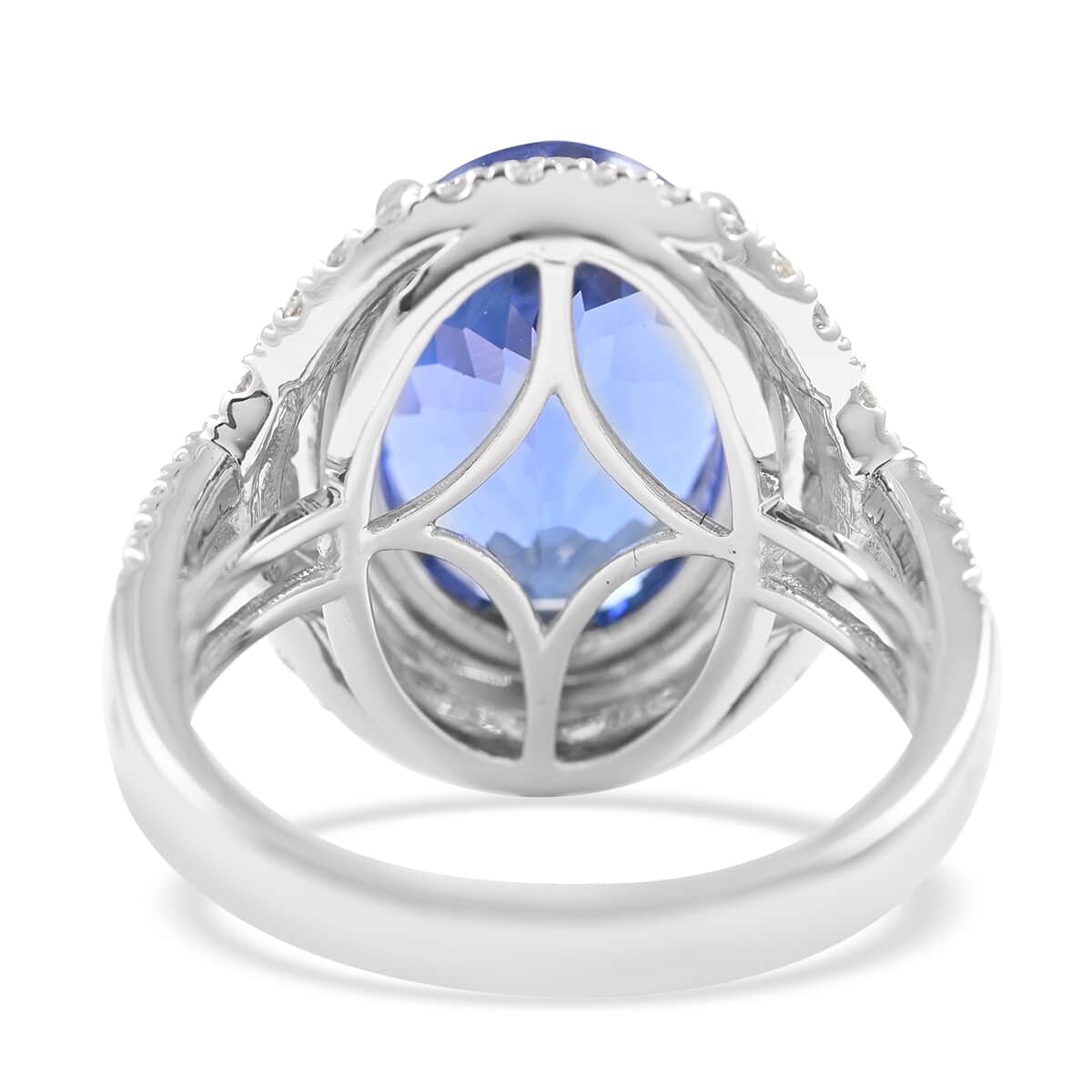 Certified Rhapsody 950 Platinum AAAA Tanzanite and E-F VS Double Halo Ring (Size 7.0) 10.65 Grams 8.00 ctw image number 4