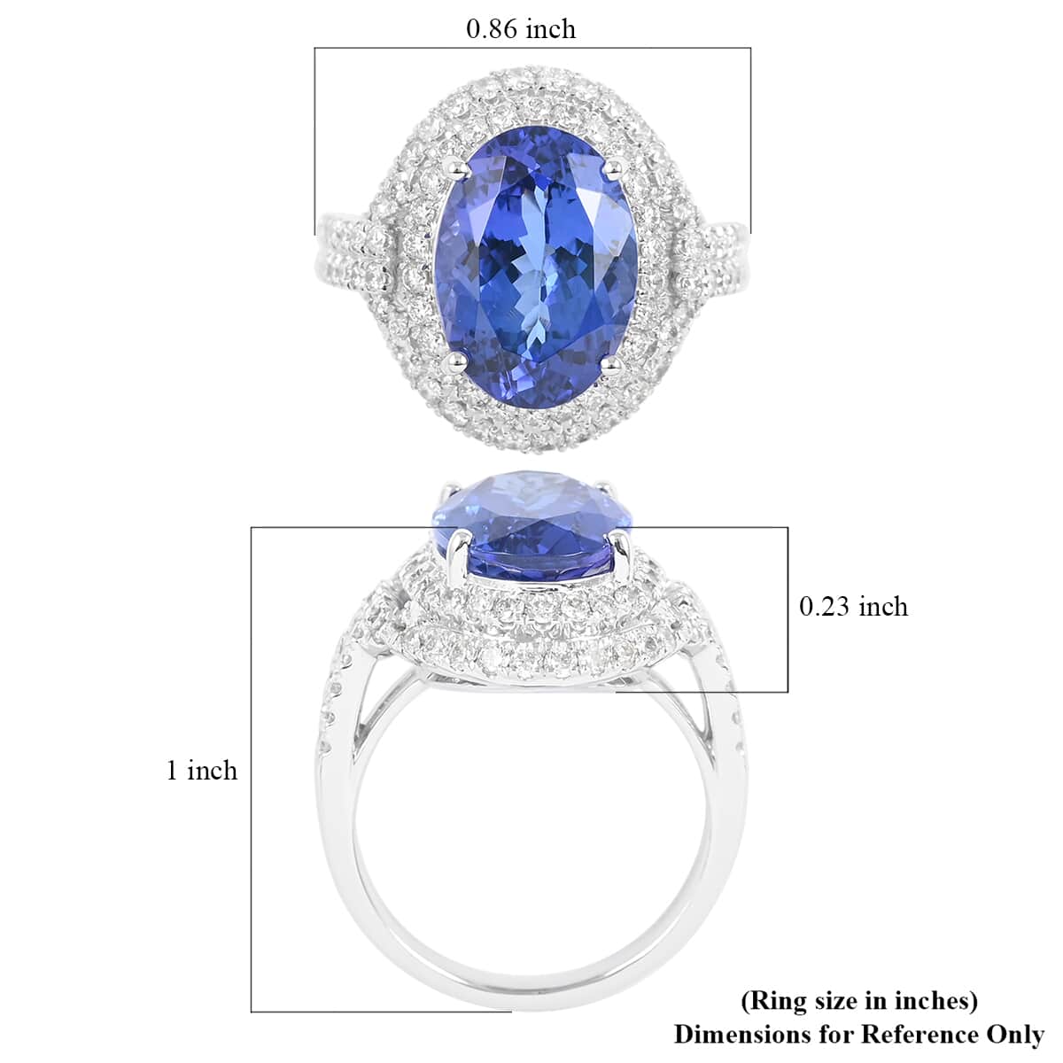 Red Carpet Collection Certified & Appraised RHAPSODY 950 Platinum AAAA Tanzanite and E-F VS Double Halo Ring 10.65 Grams 8.00 ctw image number 5