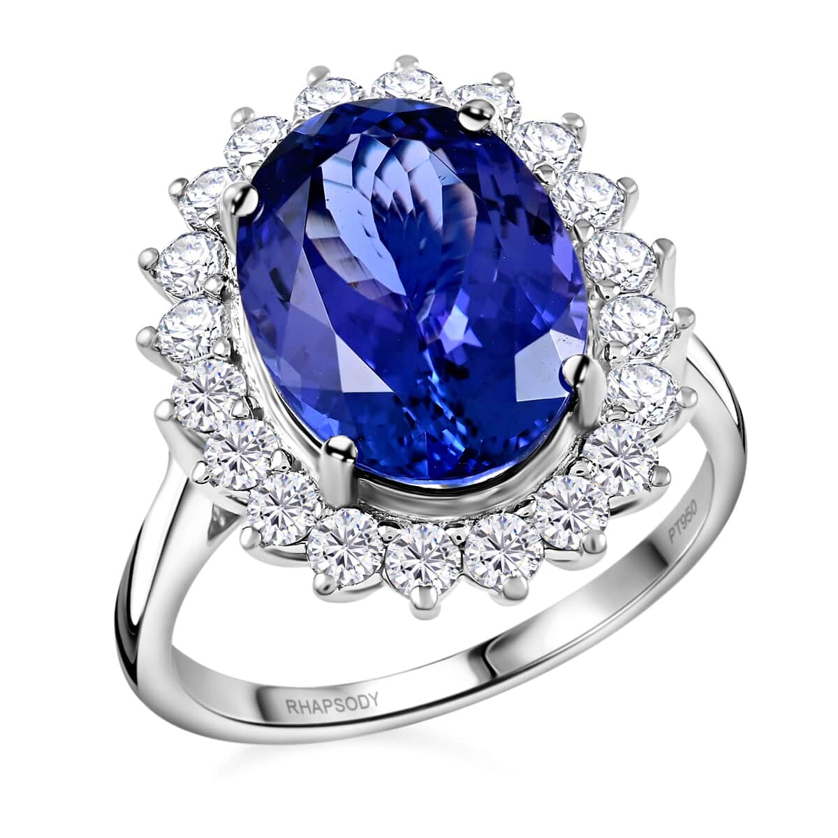 Red Carpet Collection Certified and Appraised RHAPSODY 950 Platinum AAAA Tanzanite and E-F VS Diamond Sunburst Ring (Size 7.0) 7.75 Grams 8.00 ctw image number 0