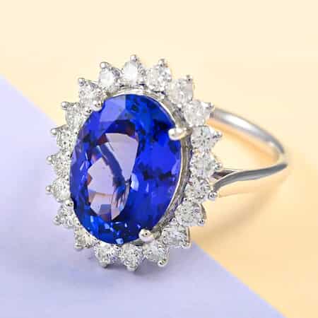 Red Carpet Collection Certified and Appraised RHAPSODY 950 Platinum AAAA Tanzanite and E-F VS Diamond Sunburst Ring (Size 10.0) 7.75 Grams 8.00 ctw image number 1
