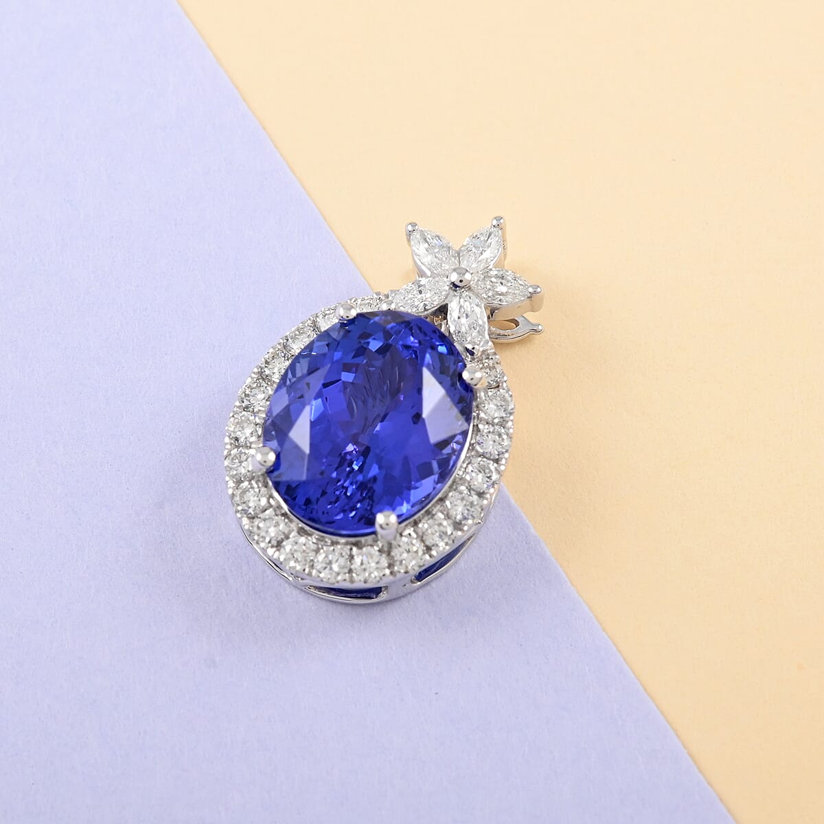 RED CARPET COLLECTION Certified and Appraised Rhapsody 950 Platinum AAAA Tanzanite and E-F VS Diamond Pendant 3.50 Grams 4.40 ctw image number 1