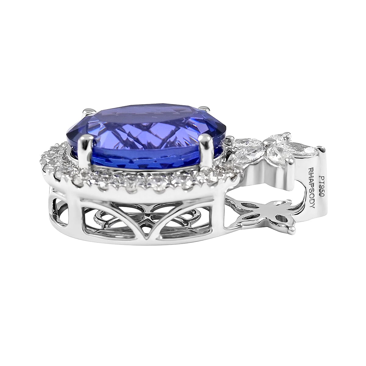 RED CARPET COLLECTION Certified and Appraised Rhapsody 950 Platinum AAAA Tanzanite and E-F VS Diamond Pendant 3.50 Grams 4.40 ctw image number 2