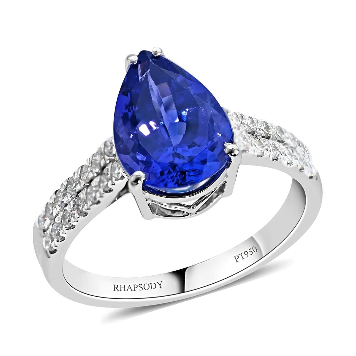 Certified and Appraised RHAPSODY 950 Platinum AAAA Tanzanite and E-F VS Diamond Ring (Size 8.0) 5.50 Grams 3.60 ctw image number 0