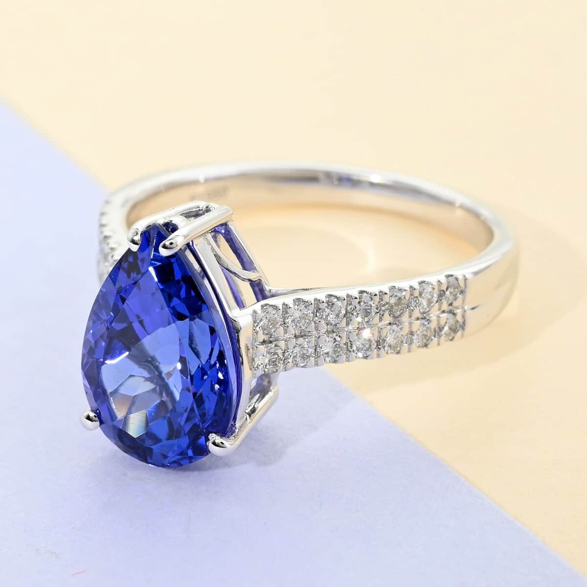 Certified and Appraised RHAPSODY 950 Platinum AAAA Tanzanite and E-F VS Diamond Ring (Size 8.0) 5.50 Grams 3.60 ctw image number 1