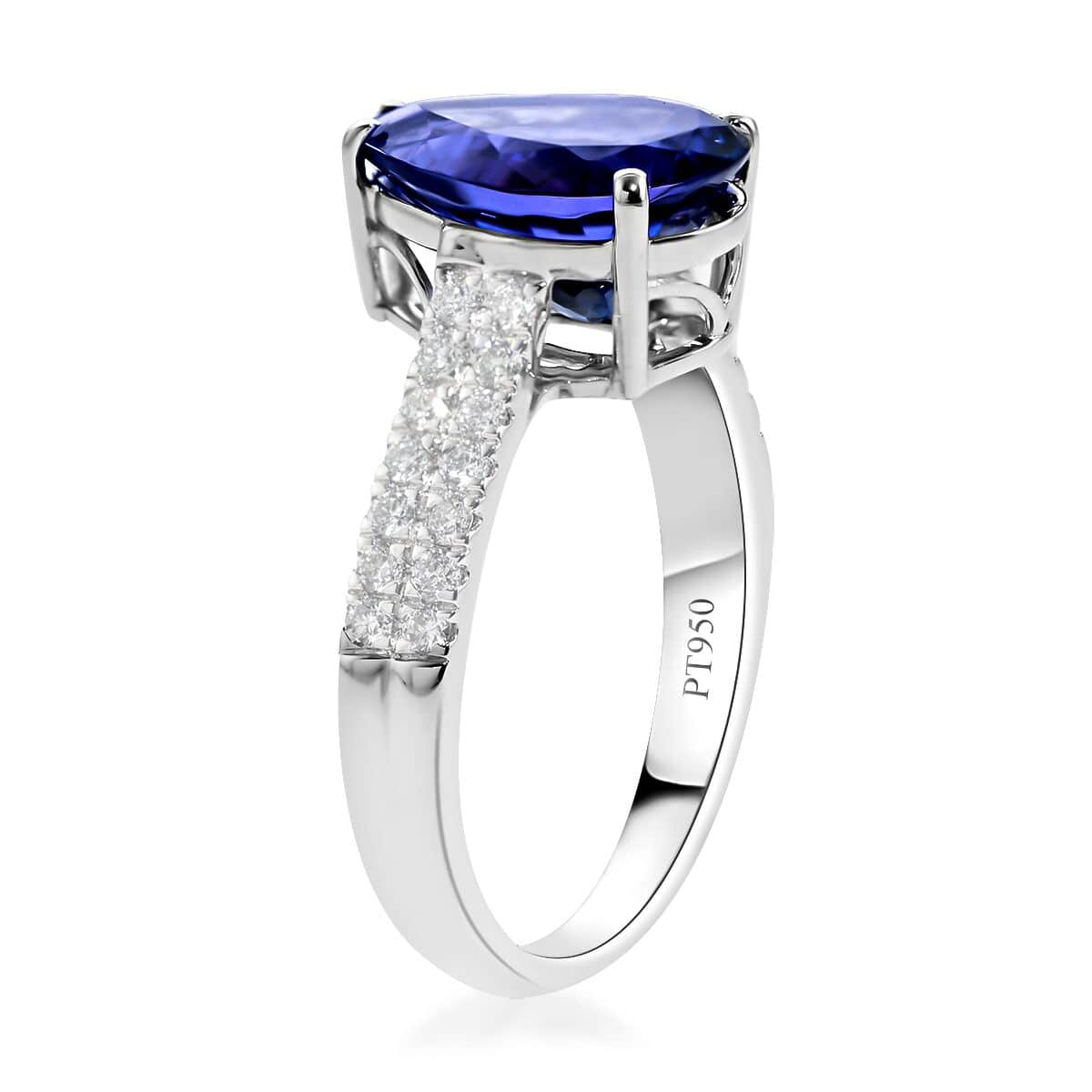 Certified and Appraised RHAPSODY 950 Platinum AAAA Tanzanite and E-F VS Diamond Ring (Size 8.0) 5.50 Grams 3.60 ctw image number 3